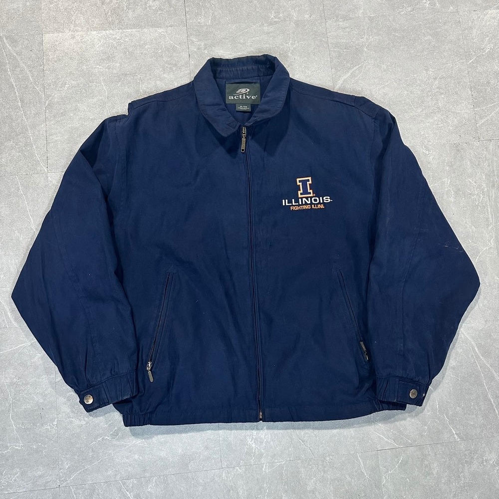 Active Mens Illinois Fighting Illini Full Zip Windbreaker Jacket Navy Blue XL